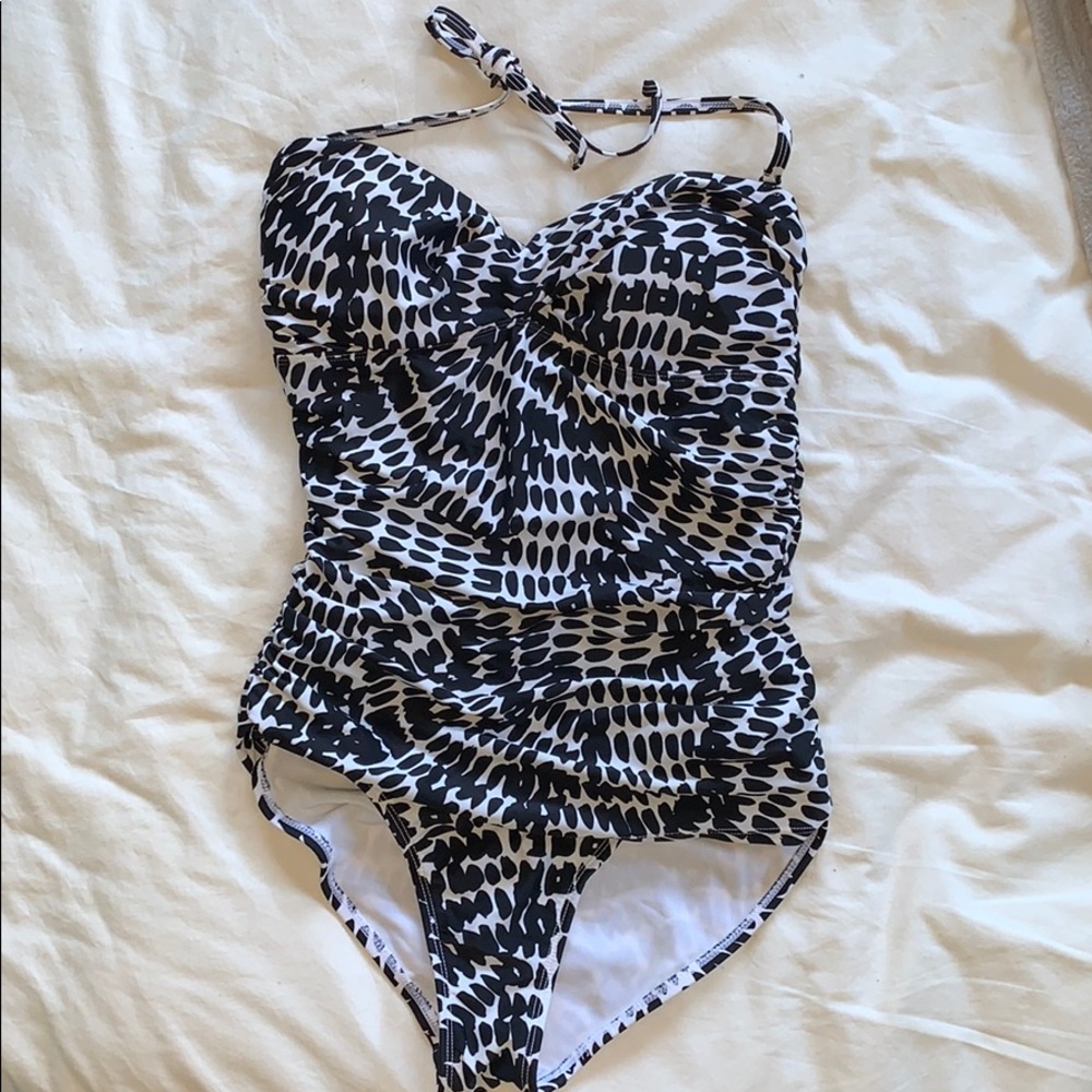 Old Navy B&W Print Halter One Piece Swimsuit